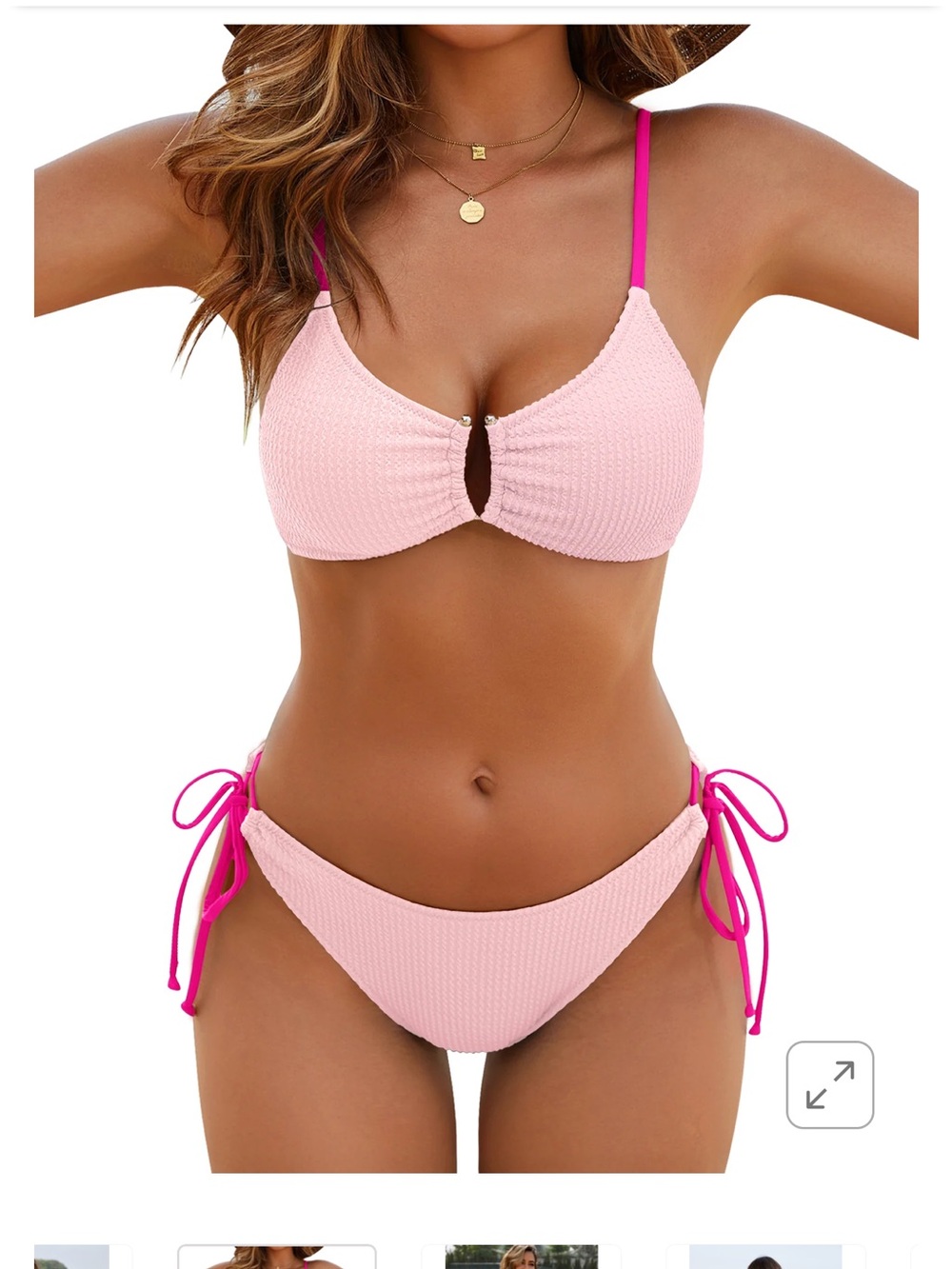 Textured Light Pink Bikini with Fuchsia Straps by blooming jelly size M